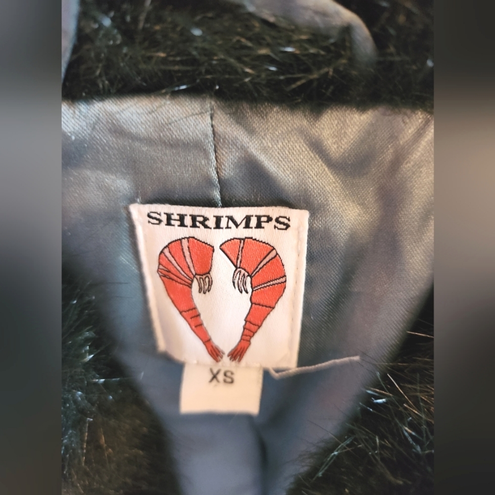 SHRIMPS Emerald Forest Green Textured Stripes FAUX FUR Vegan Winter Jacket XS - Picture 12 of 16
